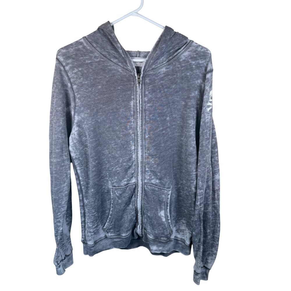 SoulCycle Zip Up Hoodie Women Large Grey Acid Wash Skull City List Grunge Active